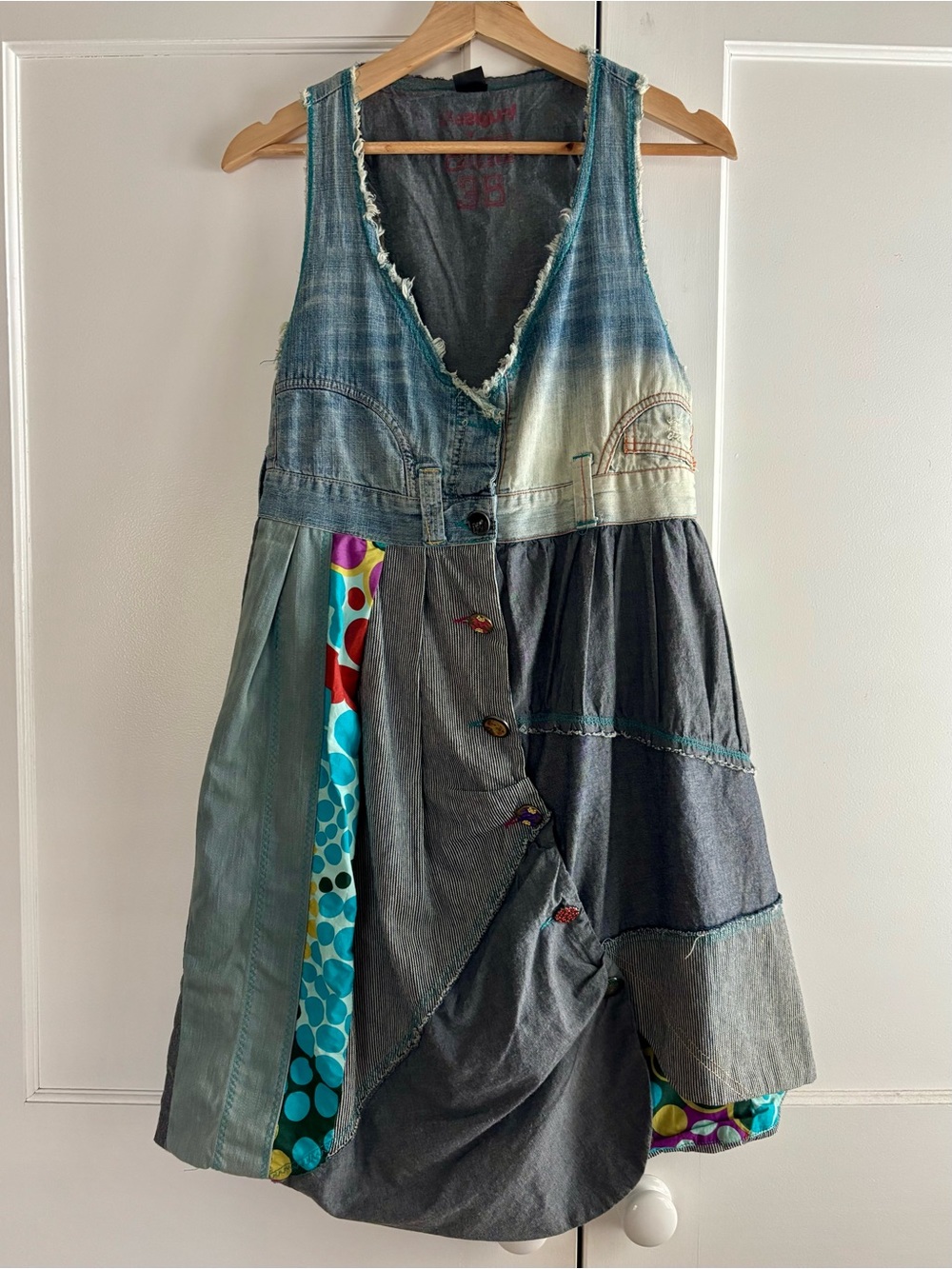 Desigual Patchwork Denim Asymmetrical Button-Front Sundress Size EU 38